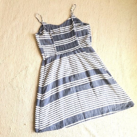 Denim Chambray and White Striped Strappy Sun Dress - Picture 3 of 6